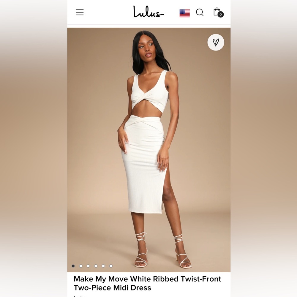 Lulu's White Ribbed Twist-Front Two-Piece Midi Dress